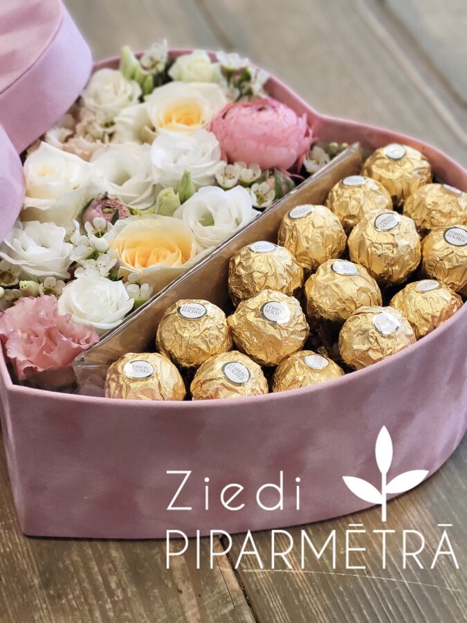 Lielā ziedu kaste ar Ferrero Rocher konfektēm
